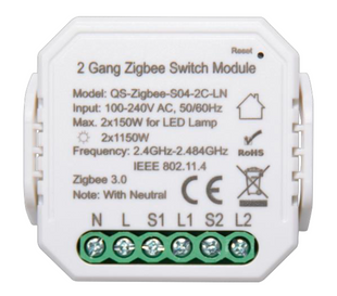 2 канальний вимикач AKUBELA ZigBee QS-Zigbee-S04-2C-LN